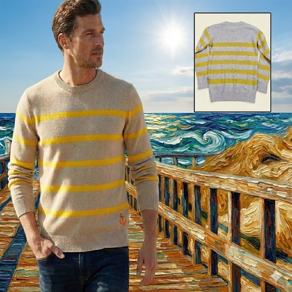 Scotch & Soda Sweater Mens Medium Striped Terry Knit Cotton Anchor Logo Crewneck
